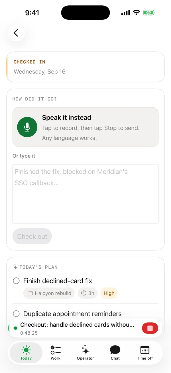 Checking in by voice on iPhone